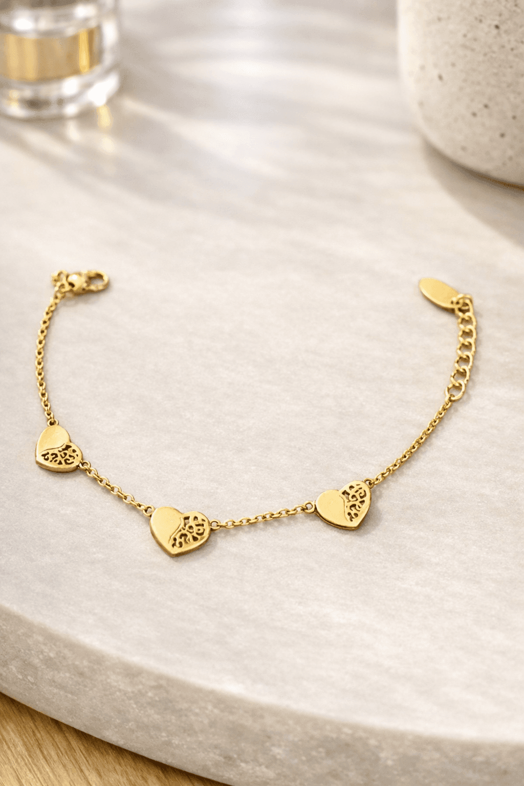 Fine Chain Hearts Charm Bracelet Tarnish Free minimal jewellery by Elvarra