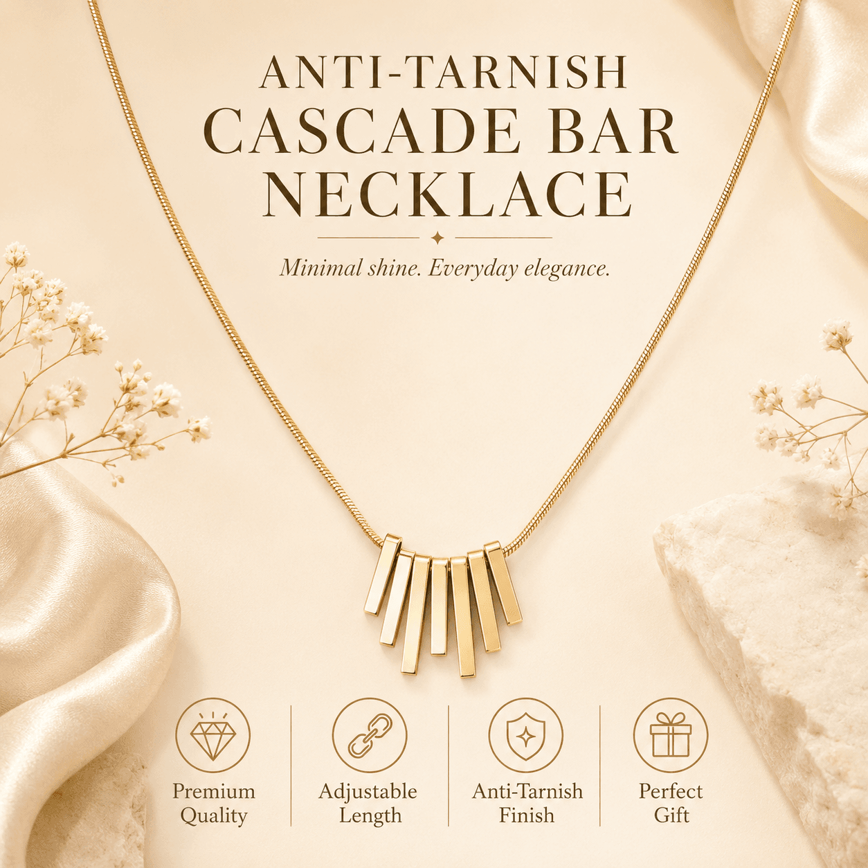 Anti-Tarnish Cascade Bar Necklace · Elvarra