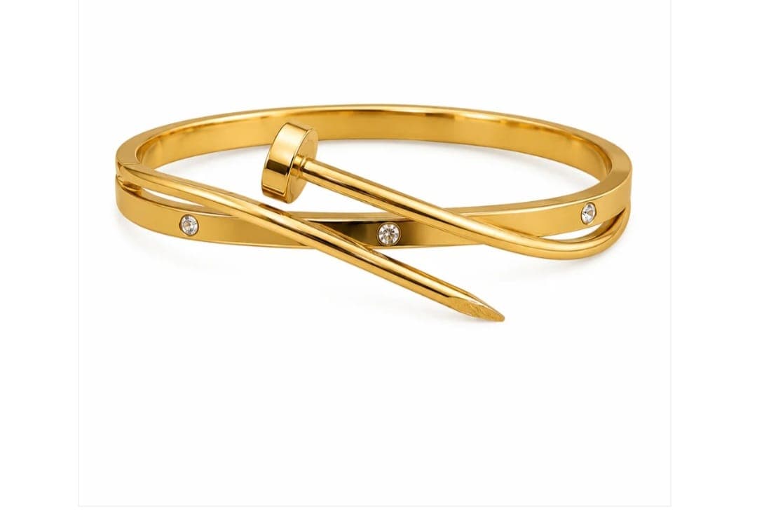 Gold Open Cuff Bracelet – Elegant Anti-Tarnish Bracelet with Stone Details Size 2.6 minimal jewellery by Elvarra