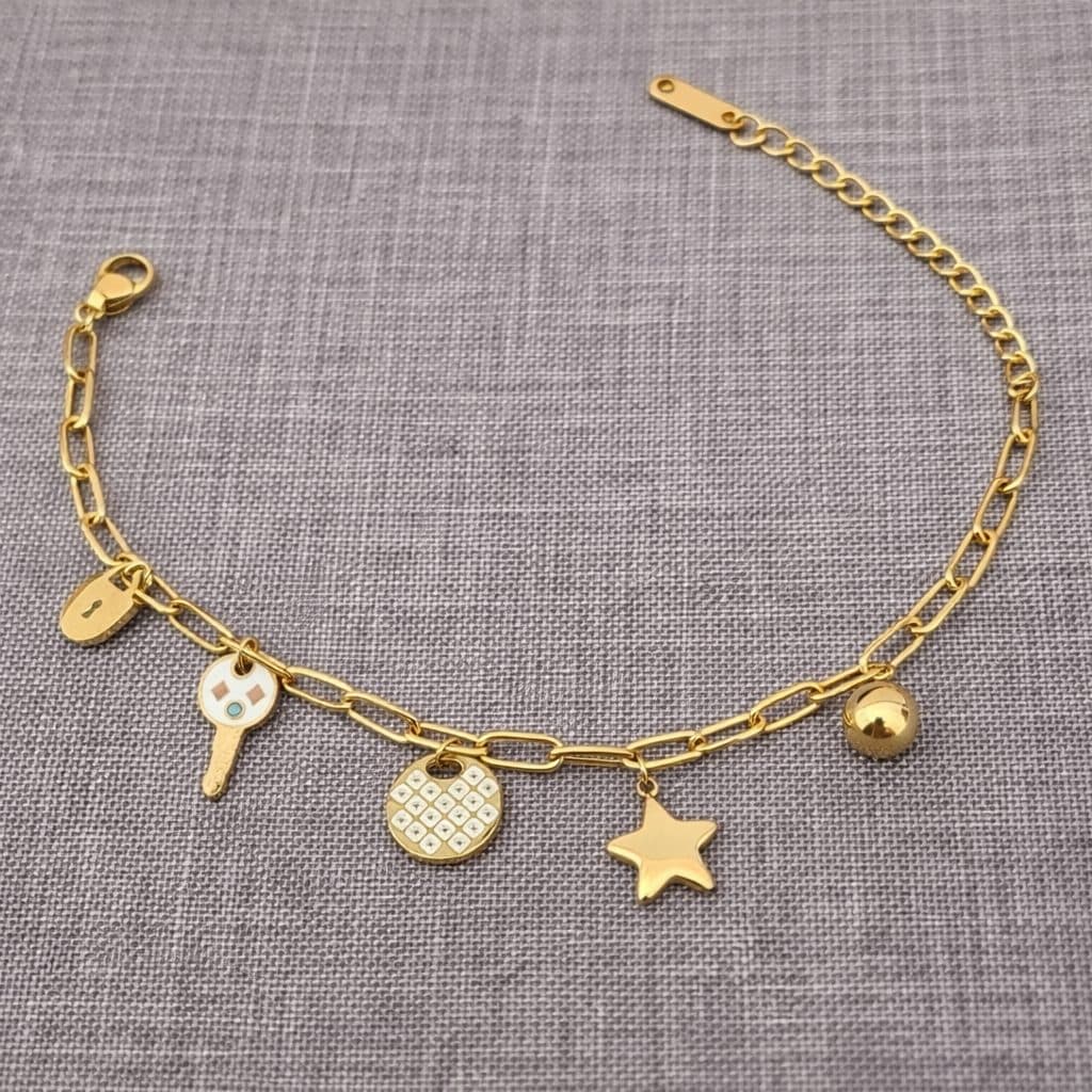 Clover Star Flower Charms Paperclip Bracelet stainless steel jewellery by Elvarra