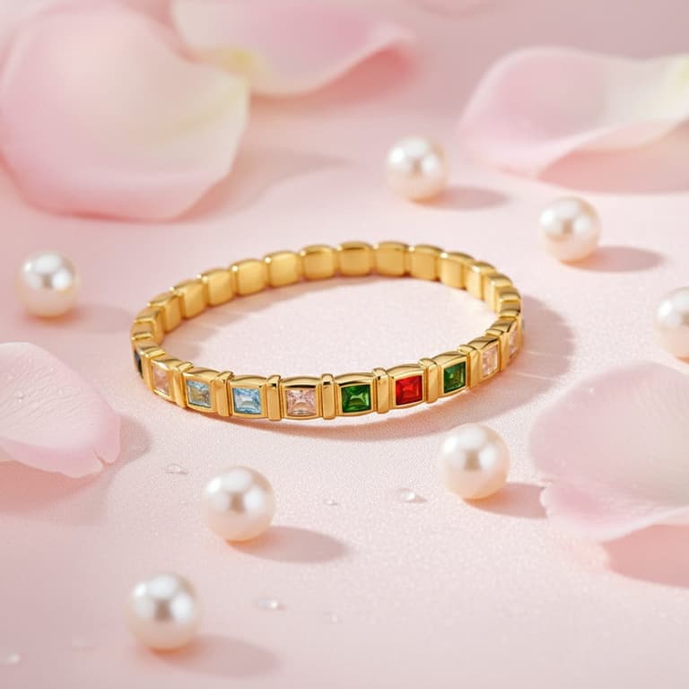 Dazzling Gold Plated Bling Colored Bagutte Zircon Tennis Link Bracelet 2.6 (2.3 inch)