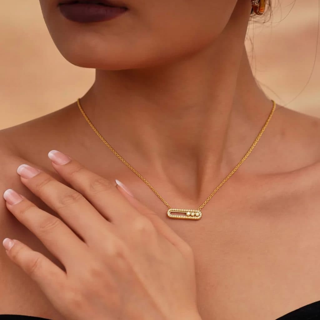 Gold Plated Geometric Stainless Steel Chain Slide Zircon Necklace stainless steel jewellery by Elvarra