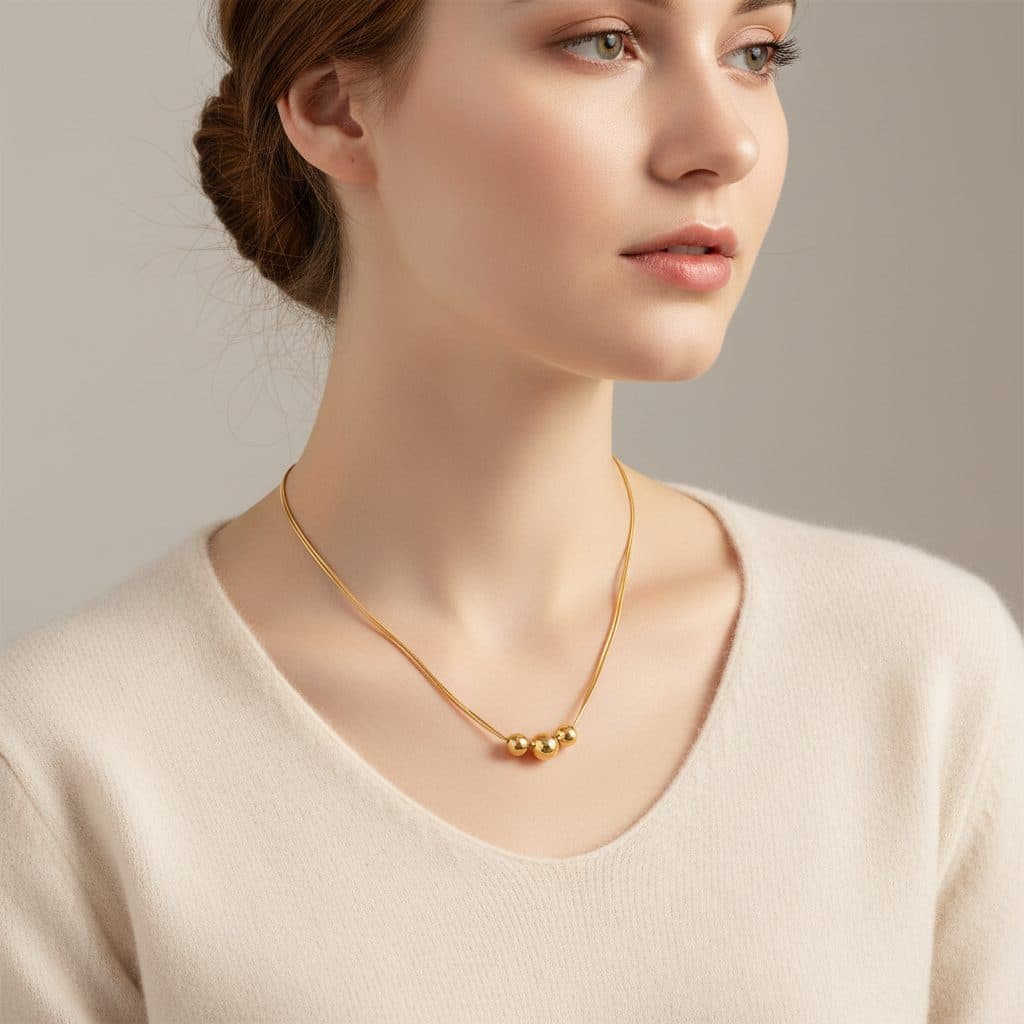 Stainless Steel Gold-plated Fashion Necklace Three Beads Pendant Light Luxury Jewelry minimal jewellery by Elvarra