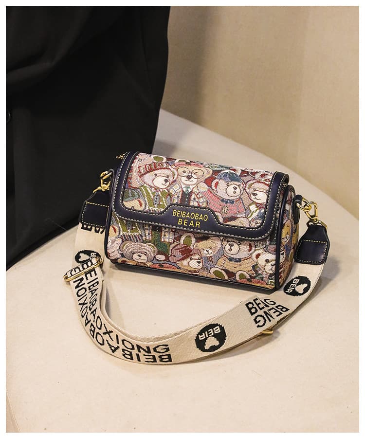 Teddy Tapestry Crossbody Bag Navy blue minimal jewellery by Elvarra