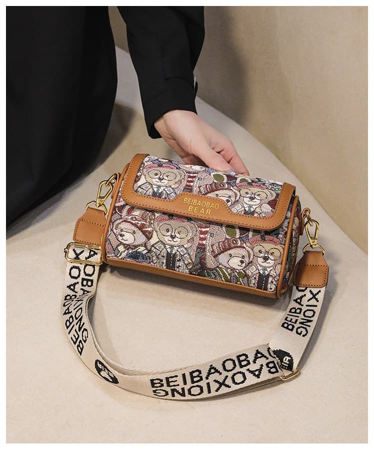 Teddy Tapestry Crossbody Bag brown minimal jewellery by Elvarra