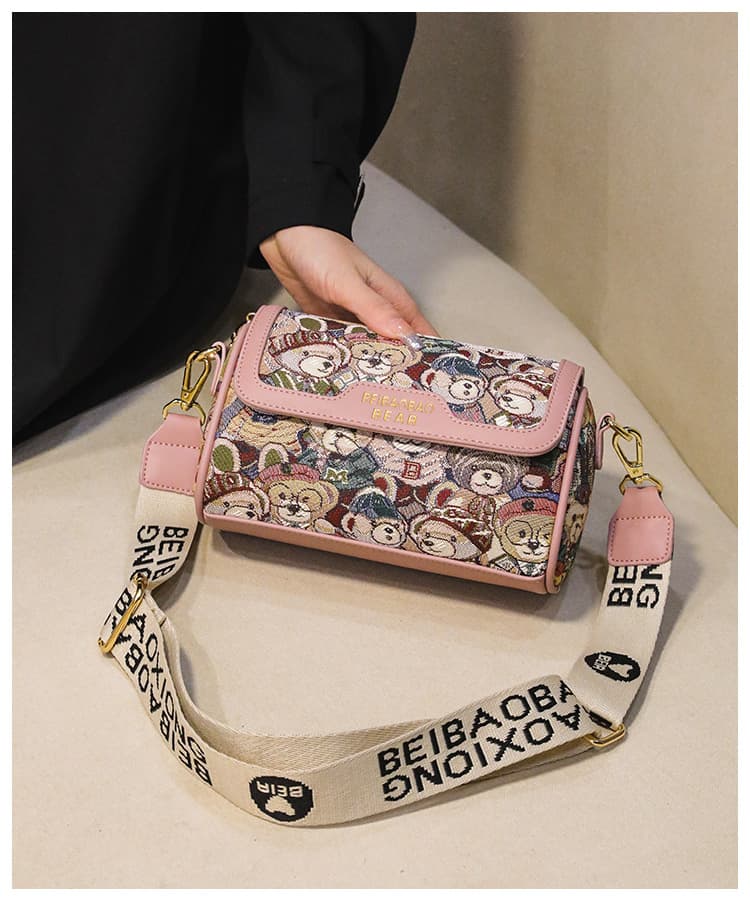 Teddy Tapestry Crossbody Bag Pink minimal jewellery by Elvarra