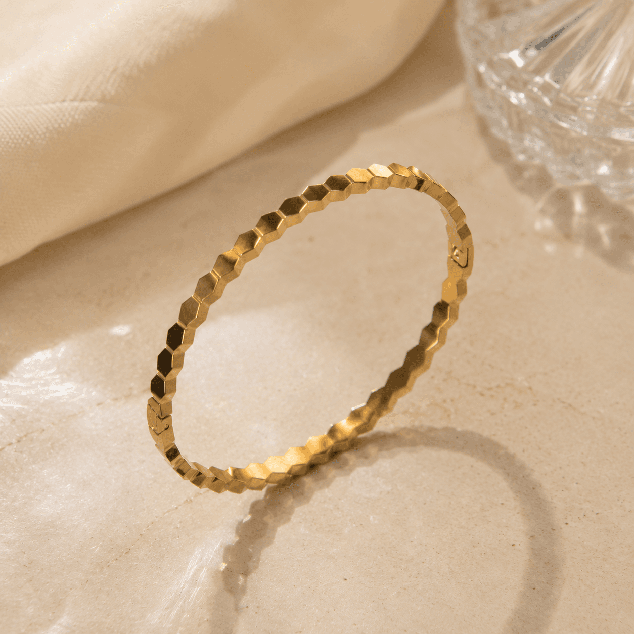 Gold Honeycomb Textured Bracelet – Elegant Anti-Tarnish Bangle Size 2.6 minimal jewellery by Elvarra