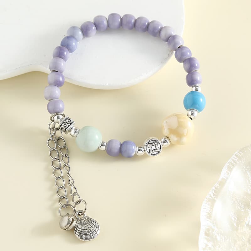 Lavender Ceramic Beaded Bracelet – Elegant Pastel Charm Bracelet for Women minimal jewellery by Elvarra