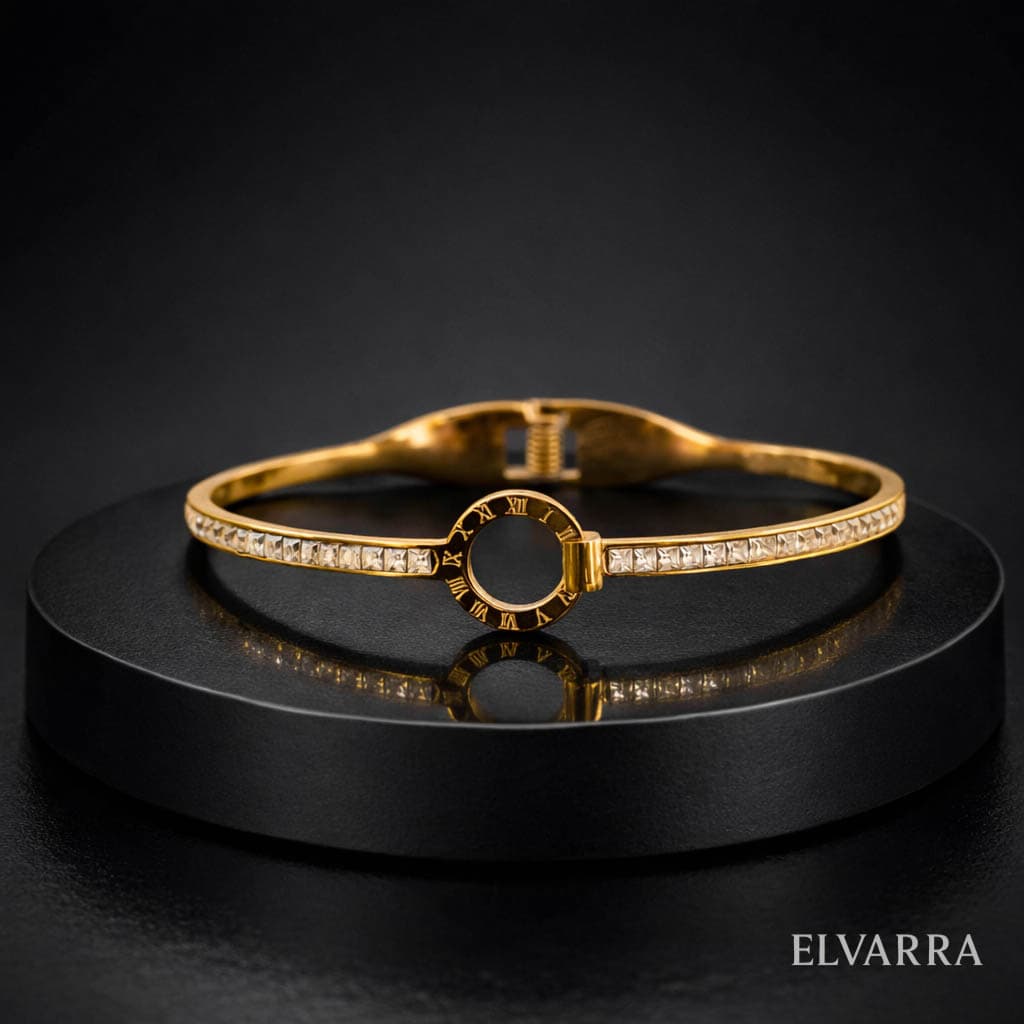 Round Roman Numeral Buckle Stainless Steel Bangle size 2.4 (2.25inch)