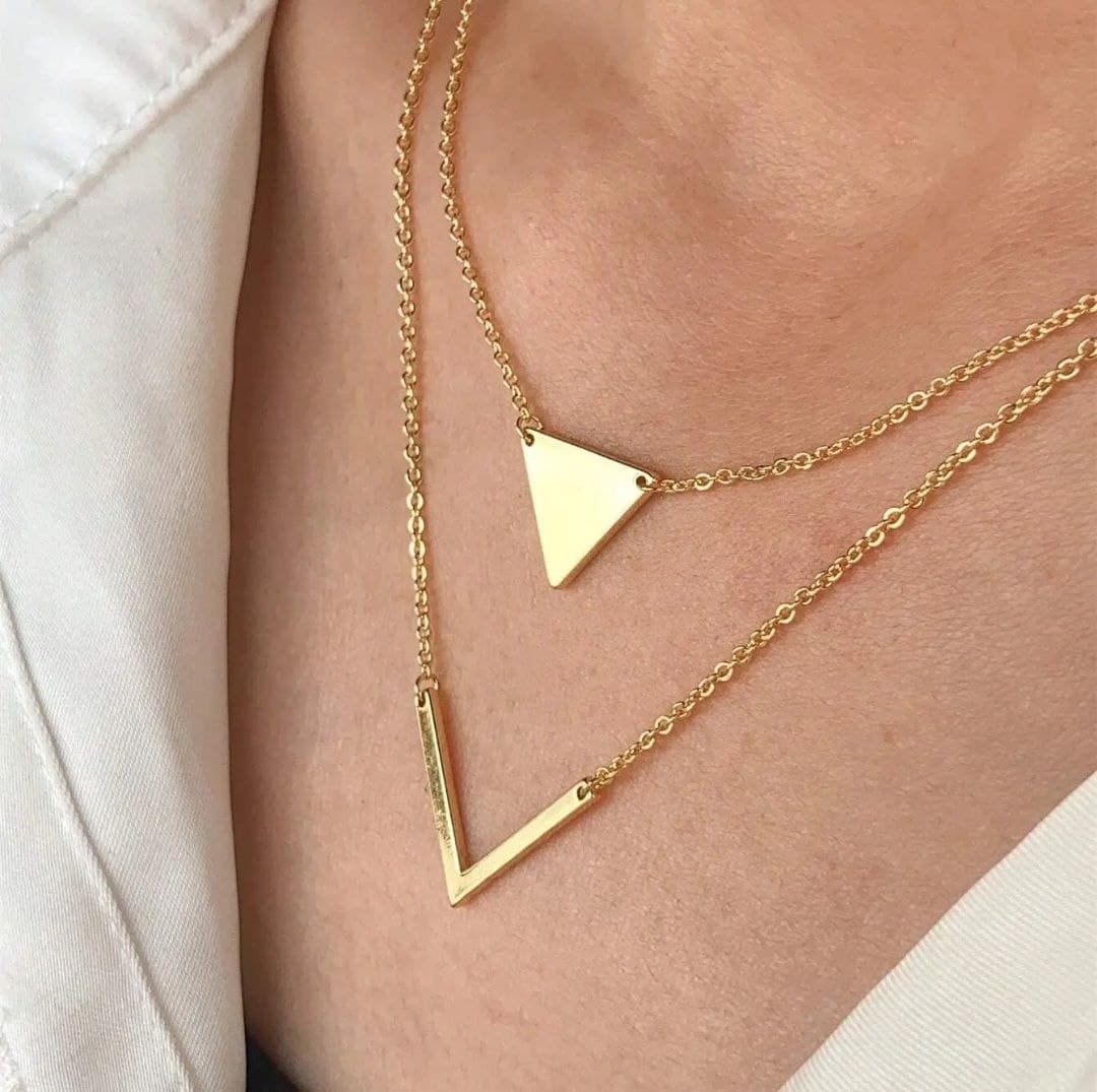 High-End Double Layer Necklace Elegant Geometric Triangle v stainless steel jewellery by Elvarra